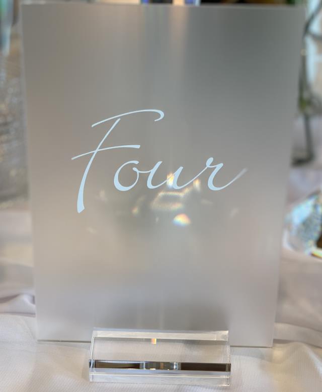 Rental store for FROSTED ACRYLIC TABLE NUMBER  5  X 7 in Mishawaka IN